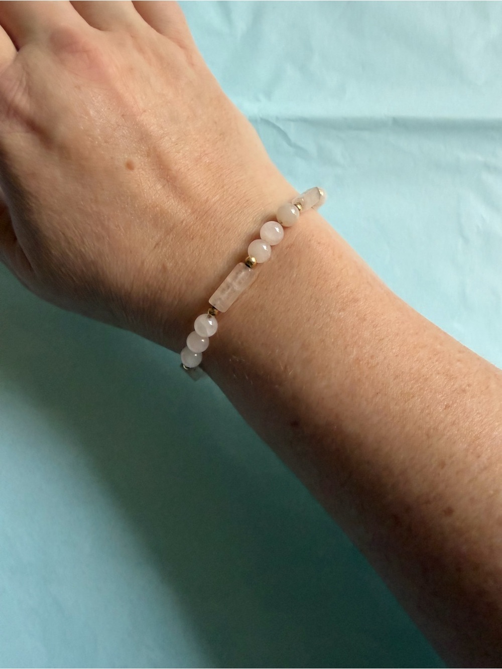Delicate Rose Quartz Beaded Bracelet with Gold Accents